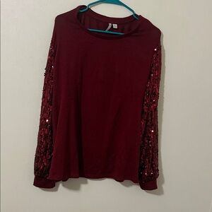 Cato Burgundy Sequin Long Sleeve Top